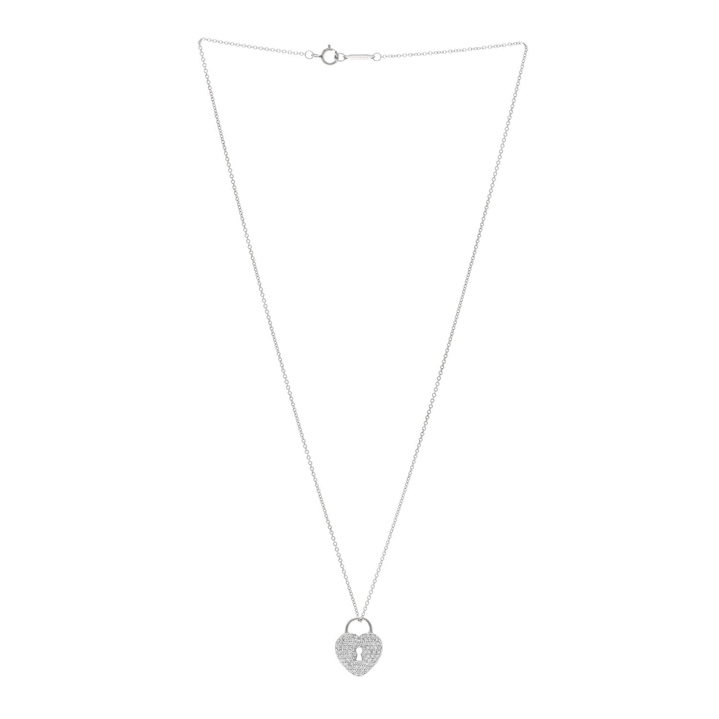 Platinum Diamond Small Heart Lock Pendant Necklace