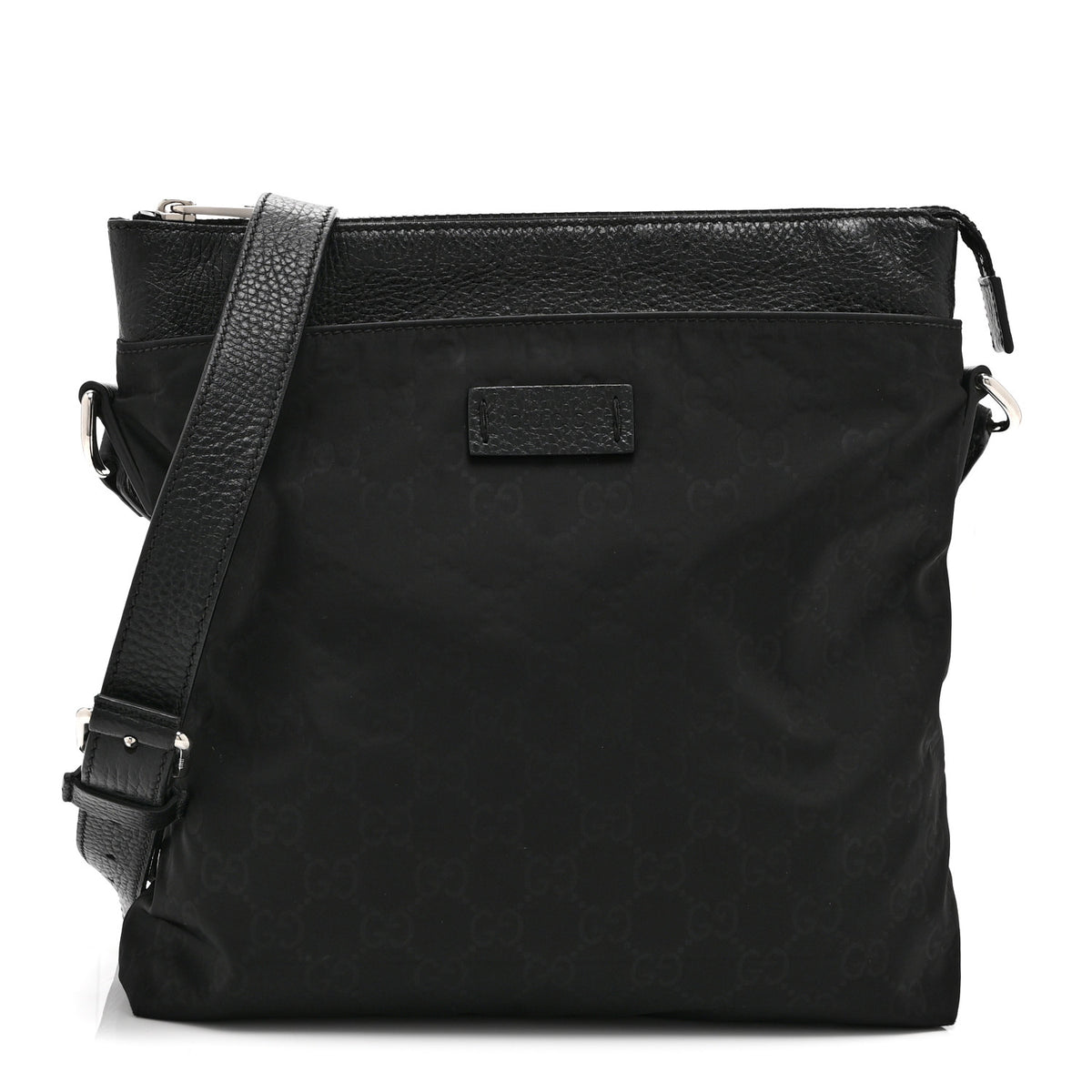 Gucci Nylon Monogram Dollar Calfskin Flat Messenger Bag Black 1 of 11