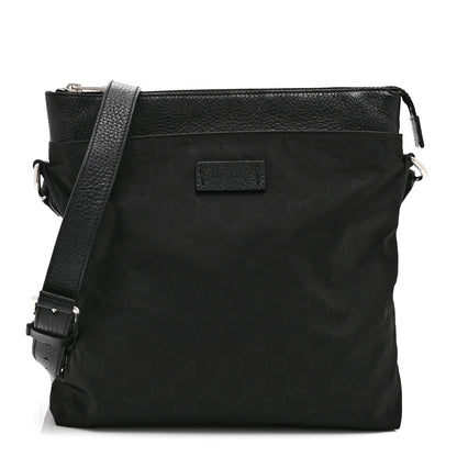 Gucci Nylon Monogram Dollar Calfskin Flat Messenger Bag Black 1 of 11