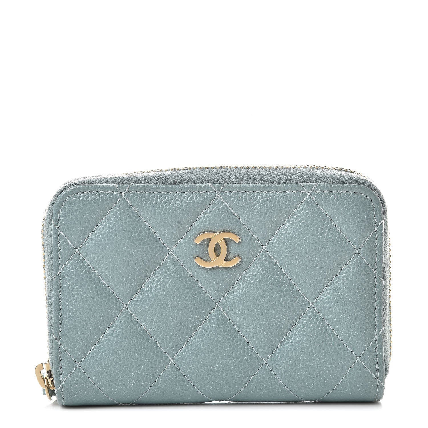 Chanel Iridescent Caviar Quilted Zip Coin Purse Light Blue 1 of 8
