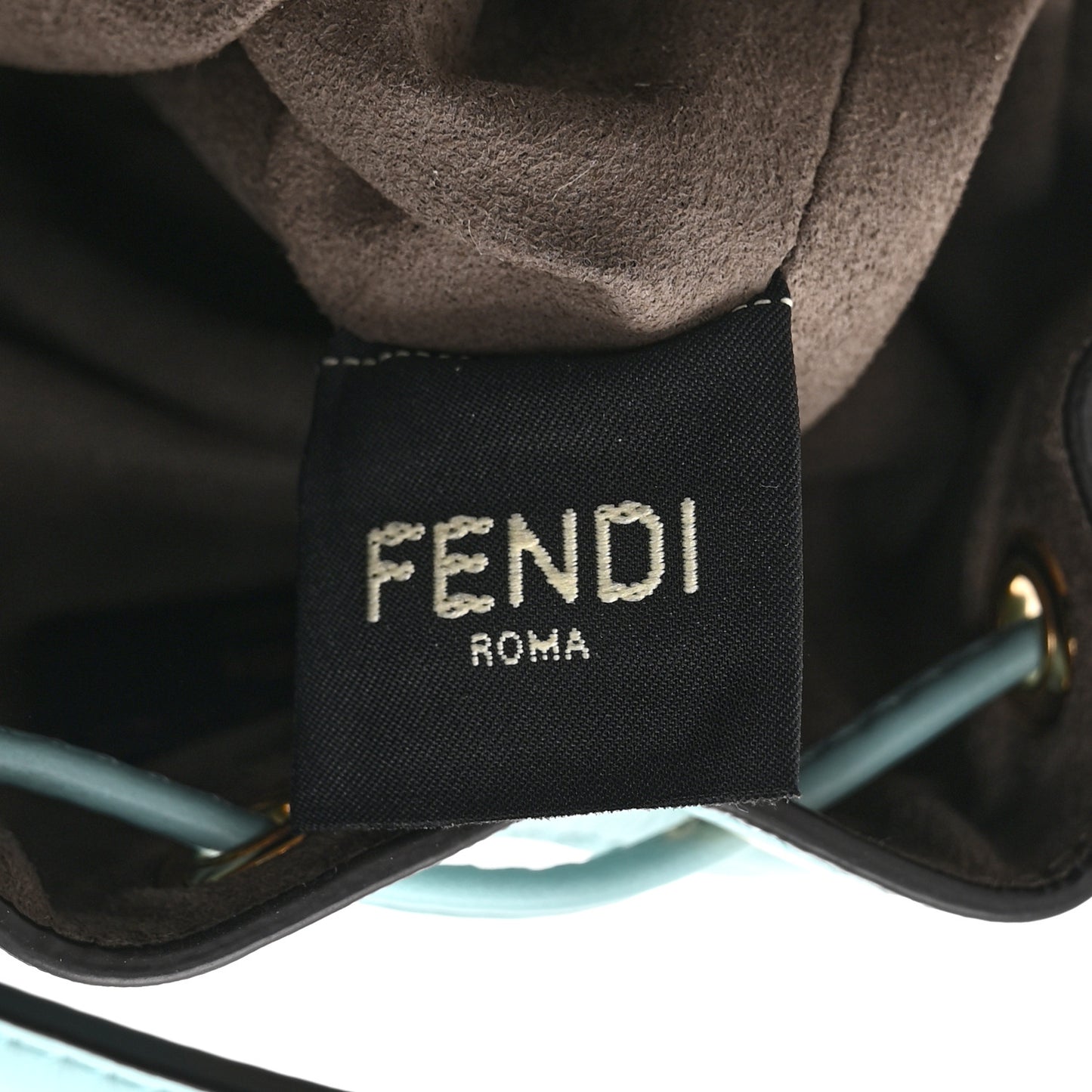 Vitello Liberty F is Fendi FF 1974 Embossed Mini Mon Tresor Bucket Bag Light Blue