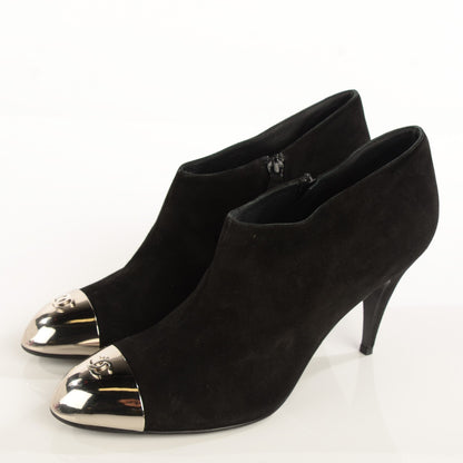 Chanel Suede CC Silver Cap Toe Ankle Boots 41 Black 3 of 7