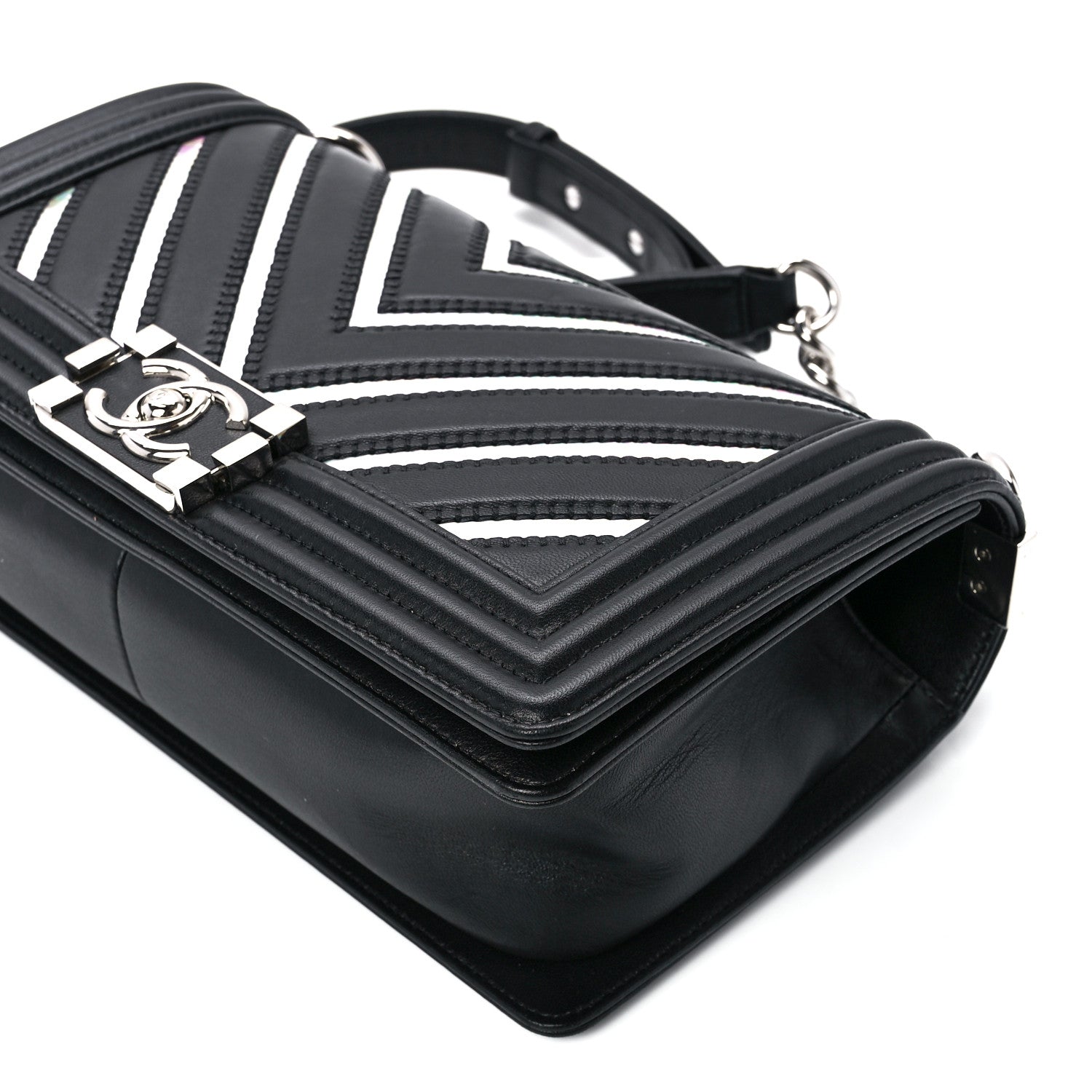 Chanel Lambskin Iridescent PVC Chevron Quilted Medium Boy Flap Black Silver 11 of 11