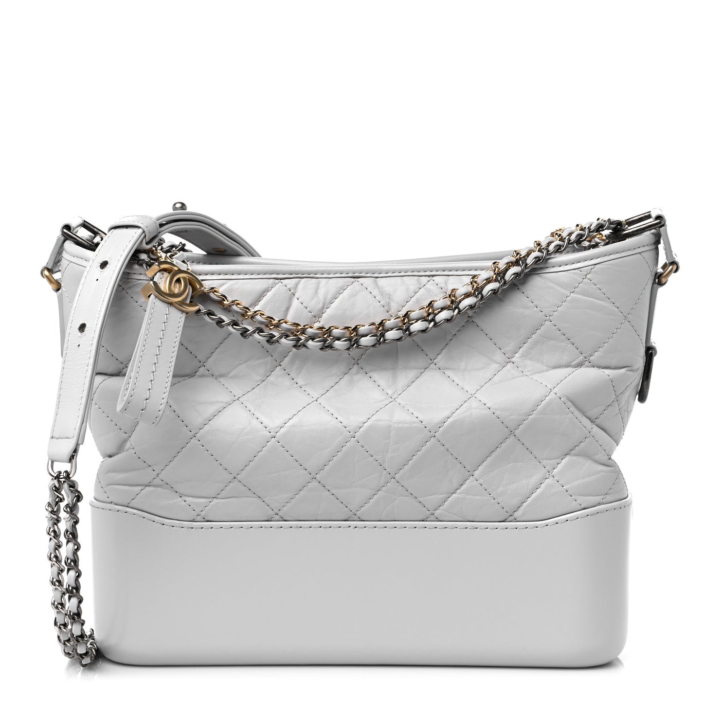 Aged Calfskin Quilted Medium Gabrielle Hobo Light Grey