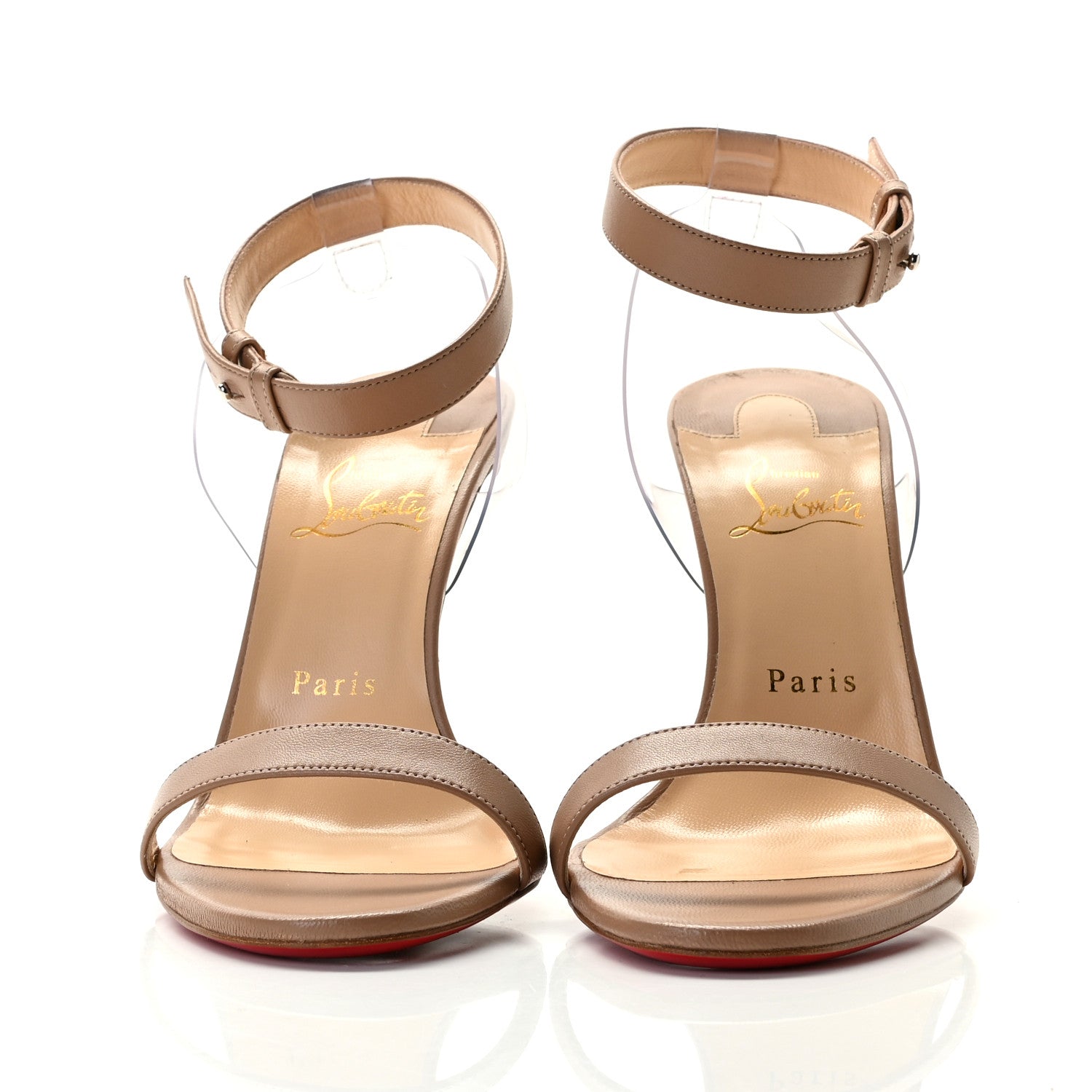 Christian Louboutin Shiny Nappa PVC Jonatina 100 Sandals 39 Nude 2 of 11