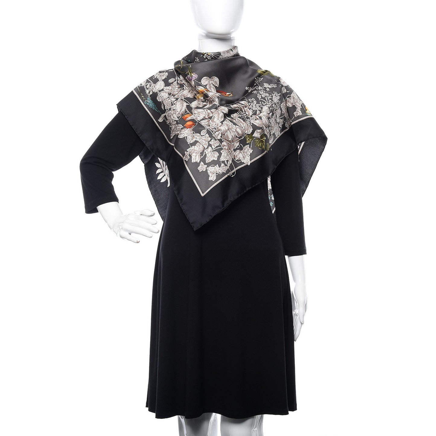 Silk Twill Wondergardenia Square Scarf Anthracite