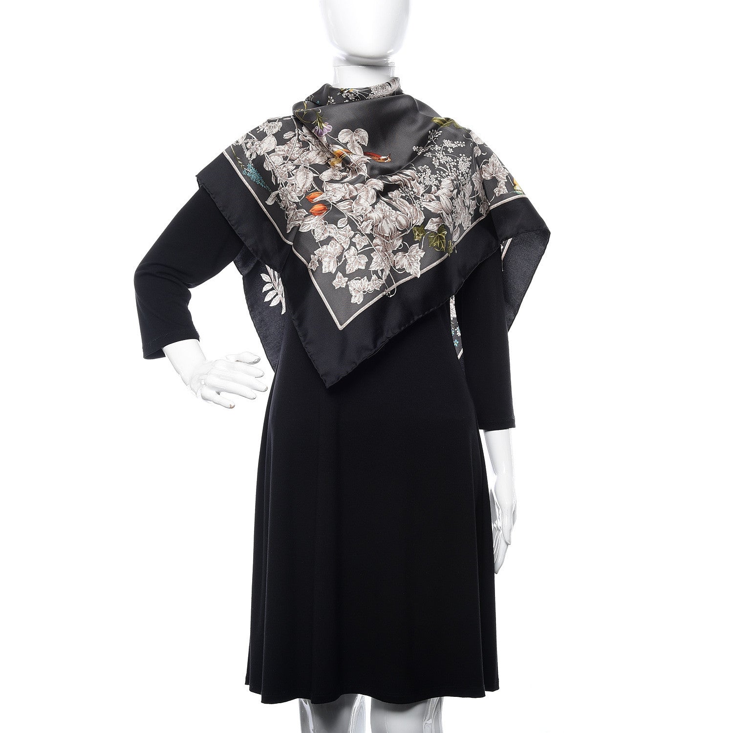 Gucci Silk Twill Wondergardenia Square Scarf Anthracite 2 of 4