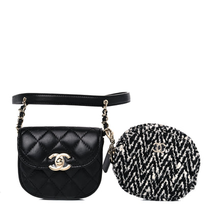 Chanel Tweed Lambskin Quilted Waist Bag With Coin Purse Black 1 of 12