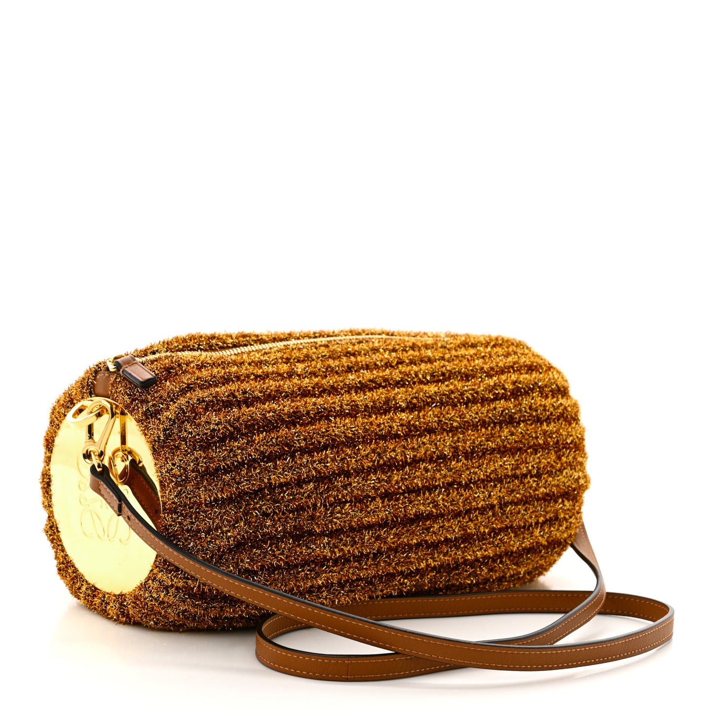 Metallic Lurex Pleated Bracelet Pouch Shoulder Bag Gold