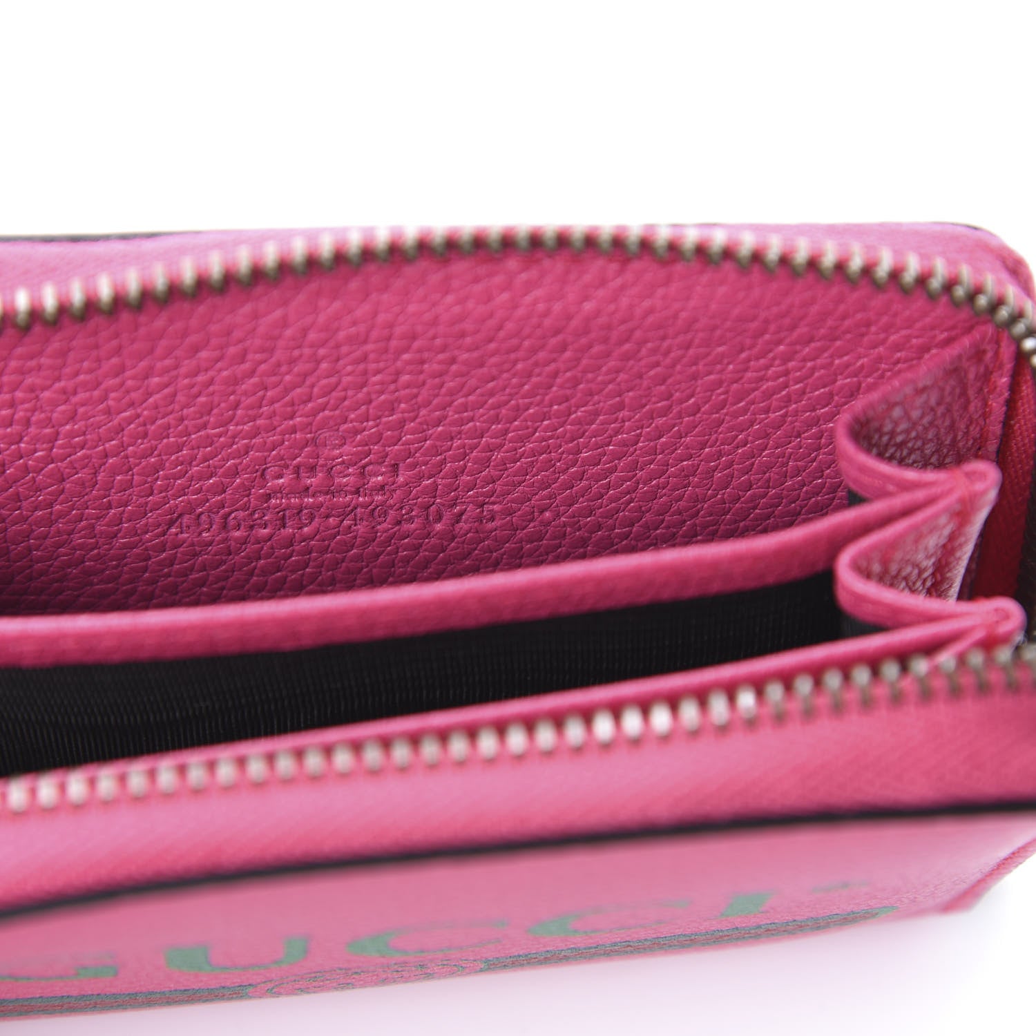 Gucci Grained Calfskin Logo Zip Around Card Case Box Pink Green 9 of 10