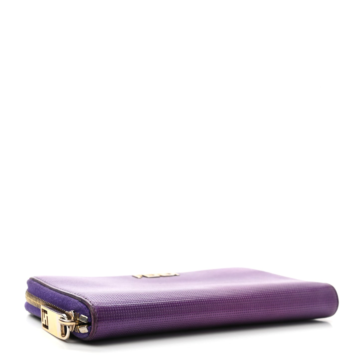 Metallic Textured Calfskin Zip Around Wallet Purple