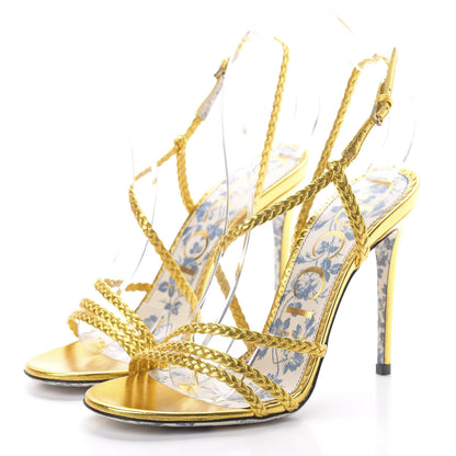 Gucci Metallic Nappa Braided Haines High Heel Sandals 38 Gold 4 of 8