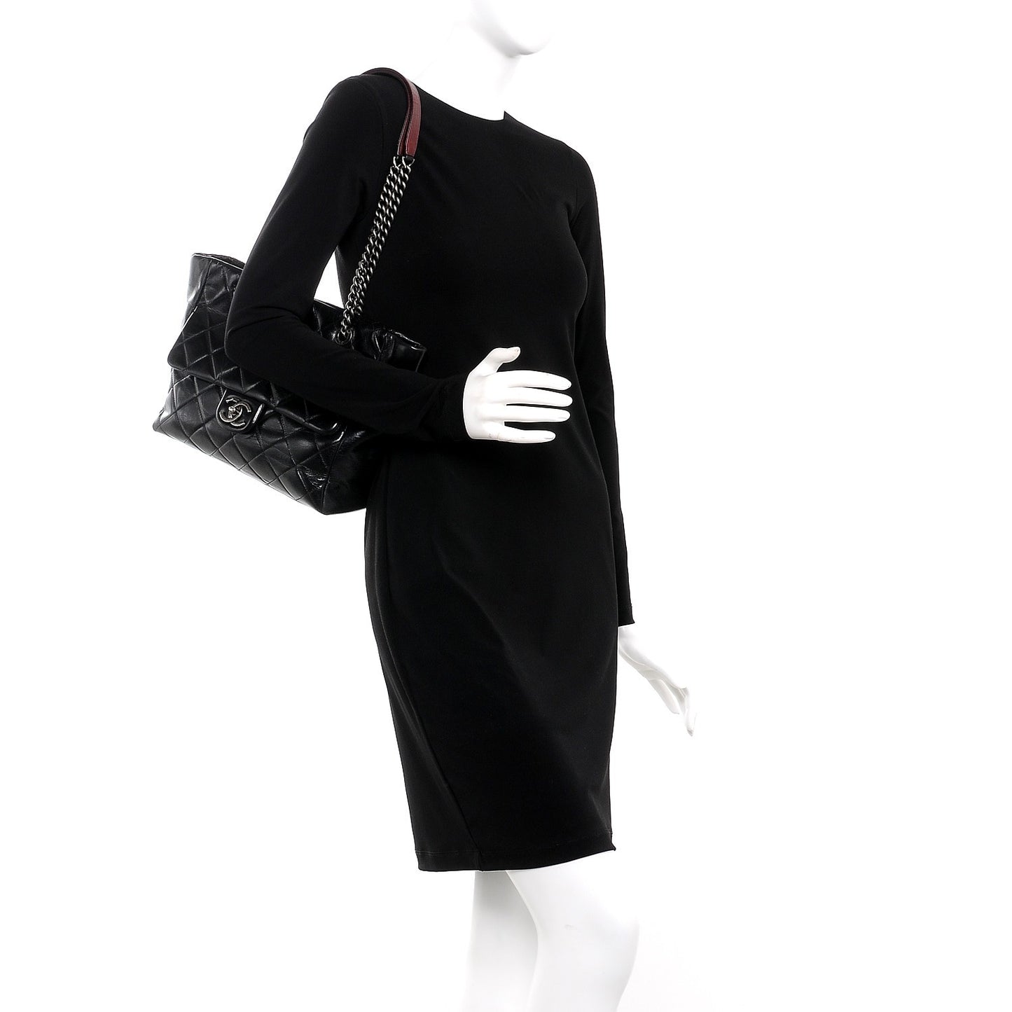 Glazed Calfskin Quilted Small Duo Color Tote Black