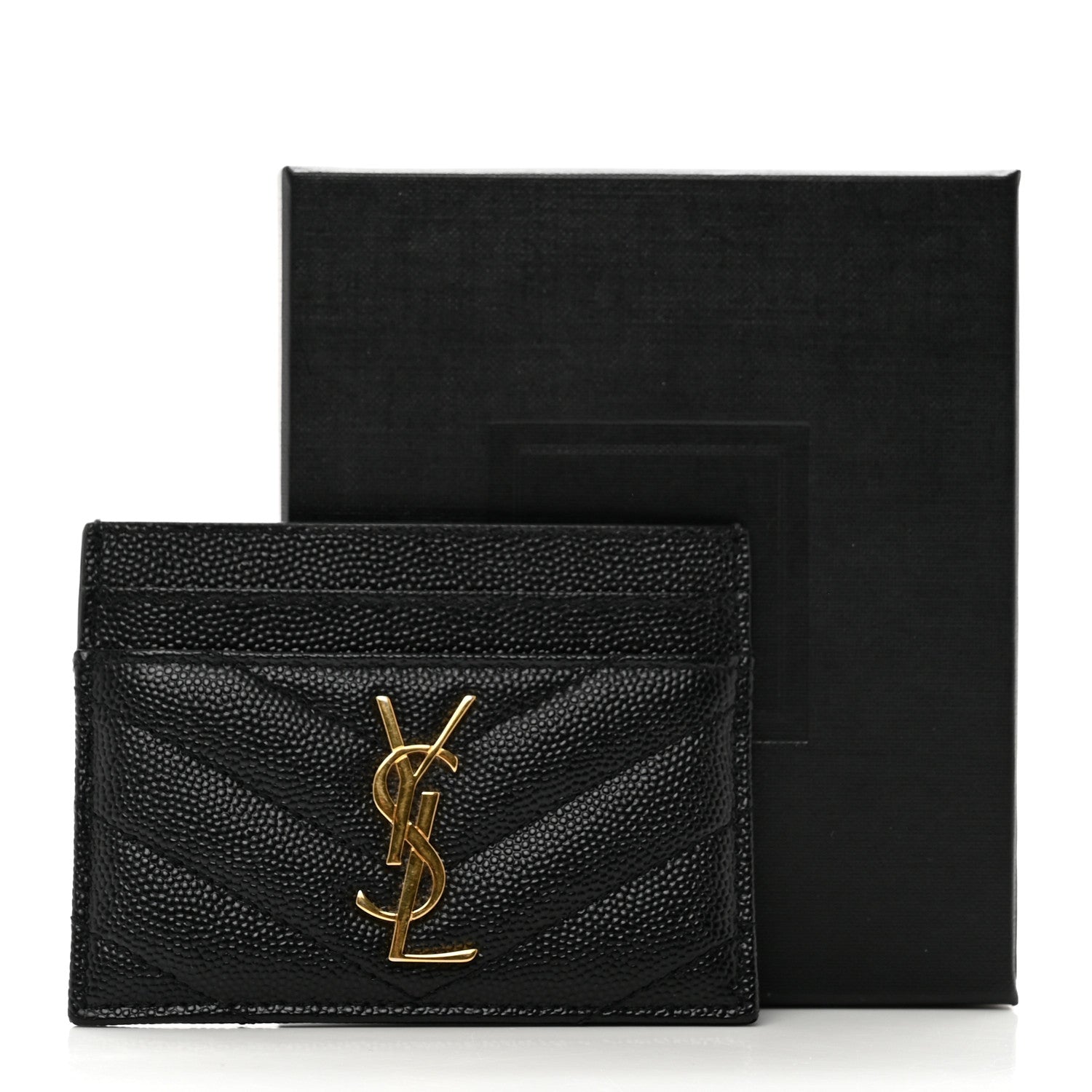 Saint Laurent Grain De Poudre Matelasse Chevron Monogram Credit Card Case Black 8 of 8