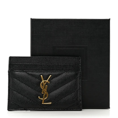 Saint Laurent Grain De Poudre Matelasse Chevron Monogram Credit Card Case Black 8 of 8