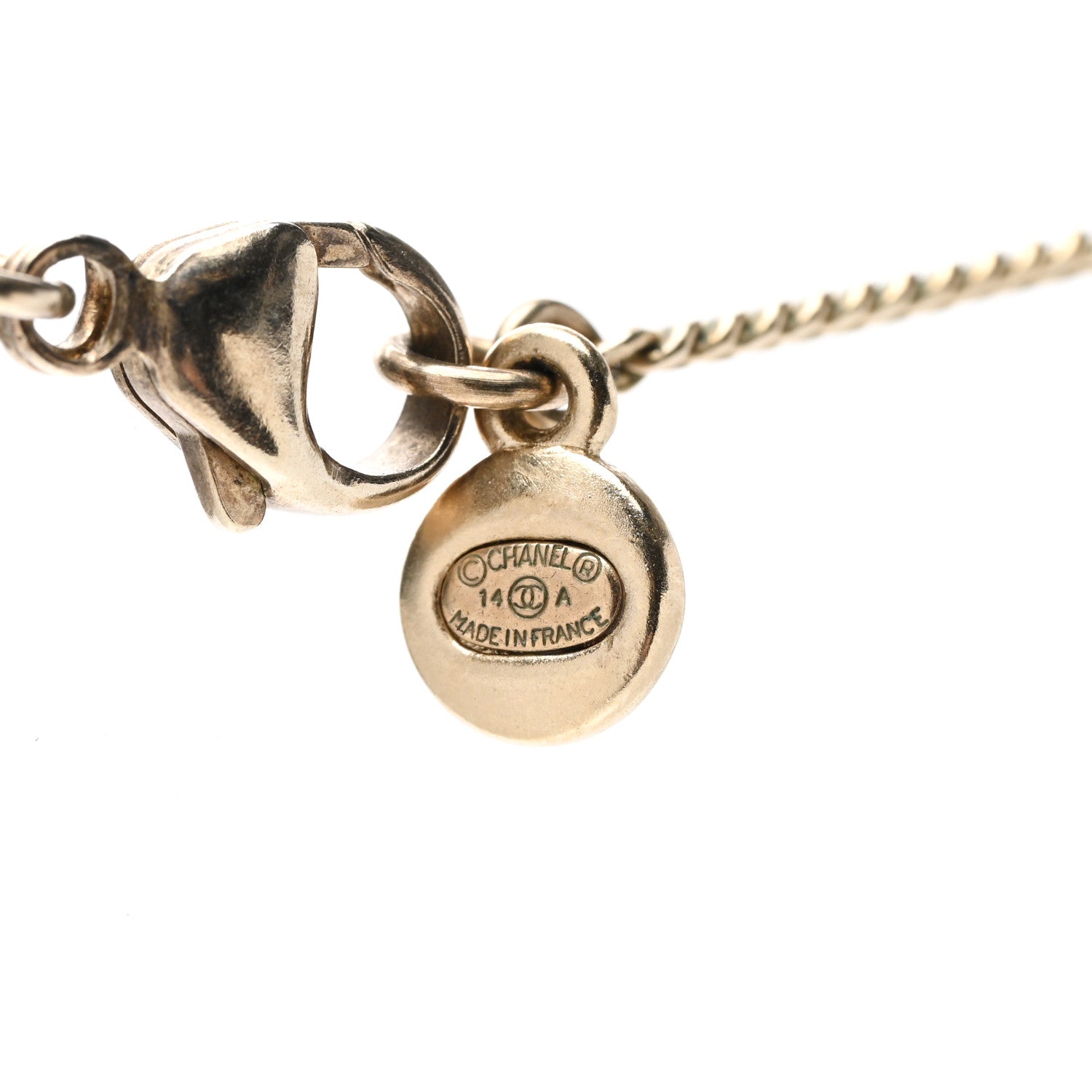 Chanel Metal Crystal Pearl CC Bow Necklace Gold 3 of 4