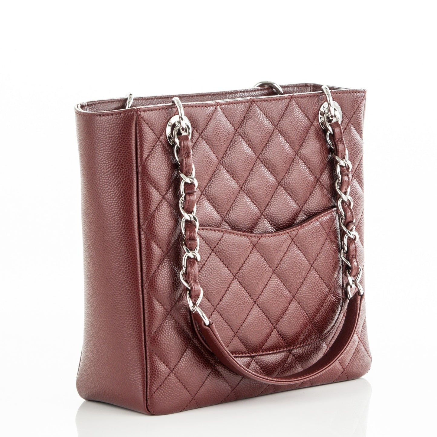 Caviar Quilted Petit Shopping Tote PST Burgundy