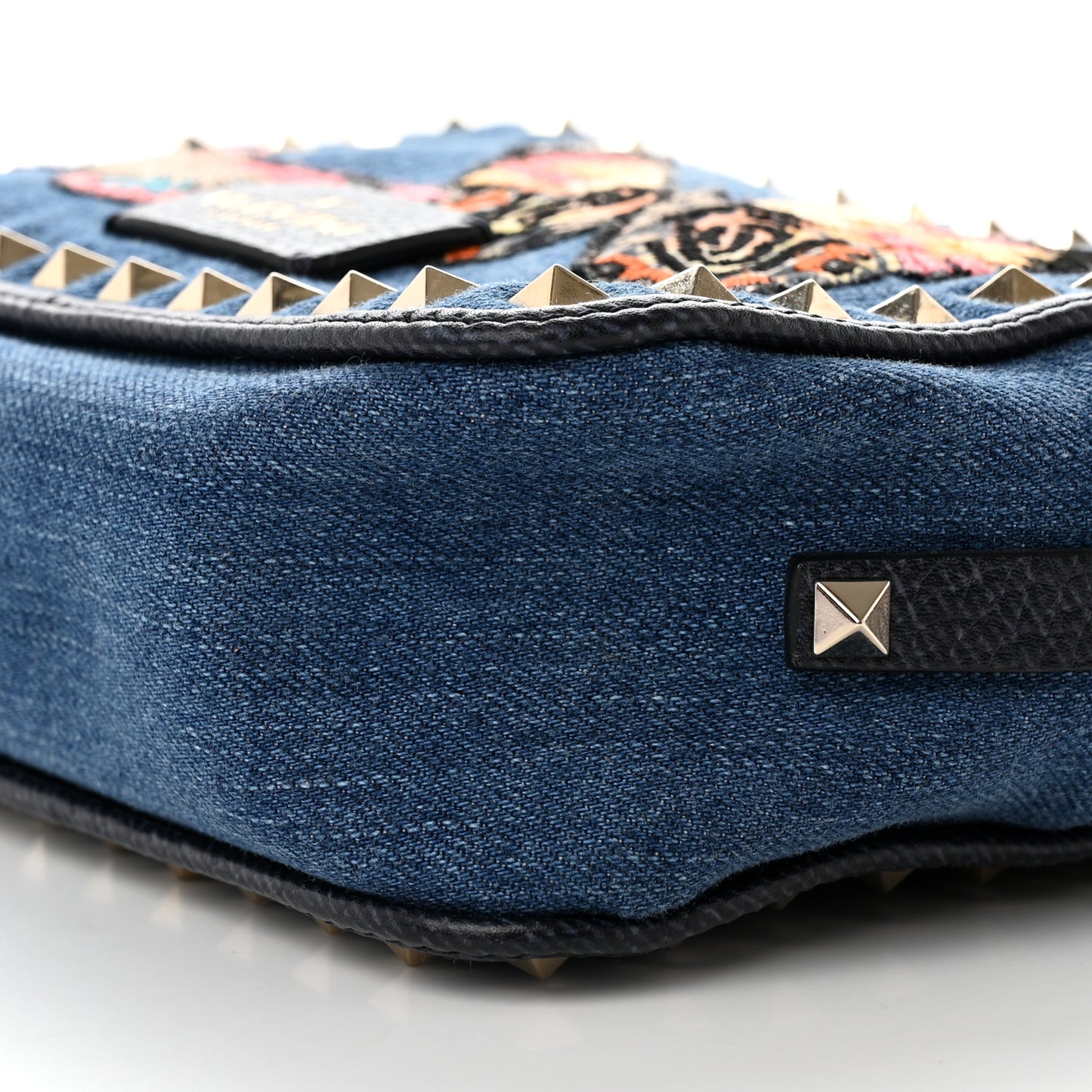 Denim Butterfly Embroidered Rockstud Camera Crossbody Bag Light Denim Multicolor