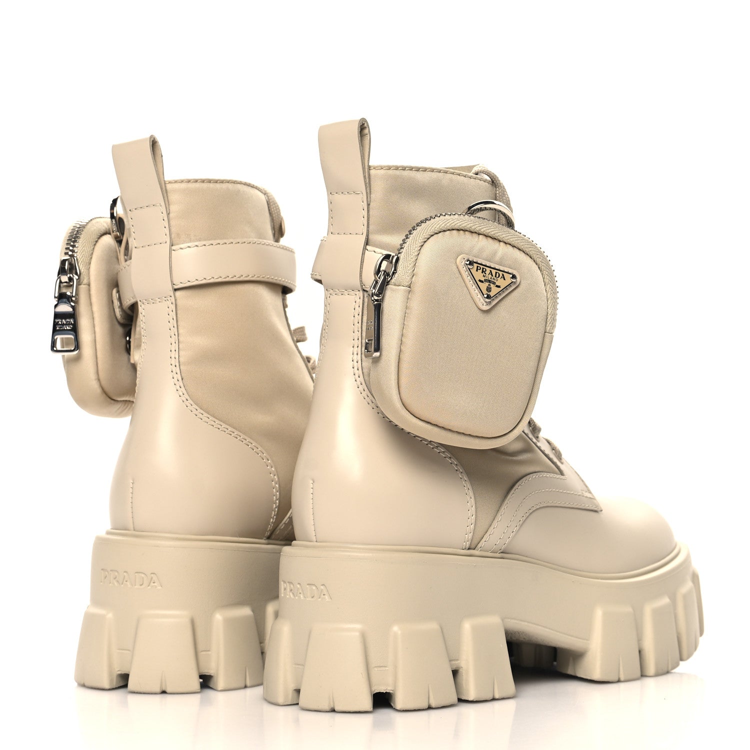 Prada Spazzolato Rois Re-Nylon Metal Triangle Logo Monolith Pouch Pocket 55mm Boots 36 Deserto 5 of 8