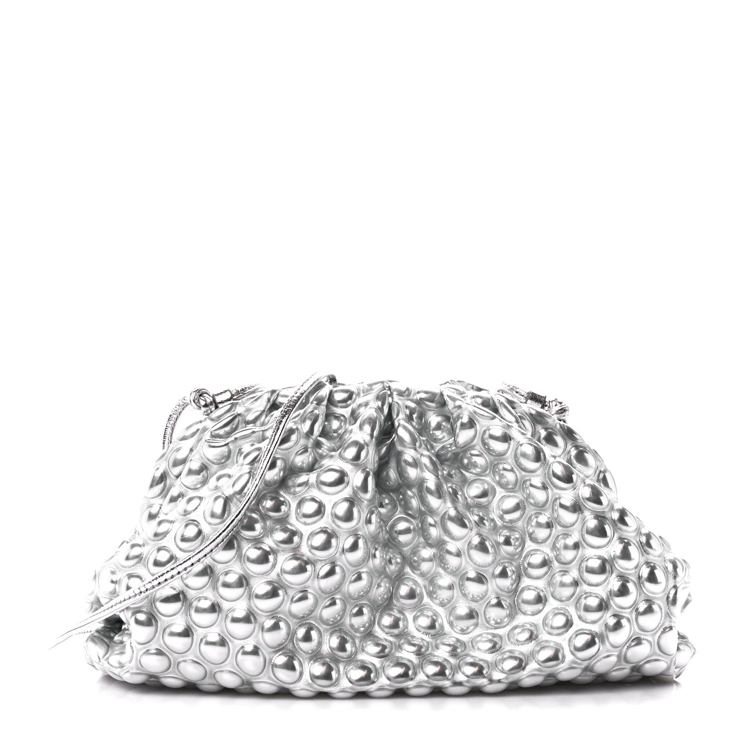 Bottega Veneta Metallic Fabric Bubble Wrap The Mini Pouch Silver 1 of 9
