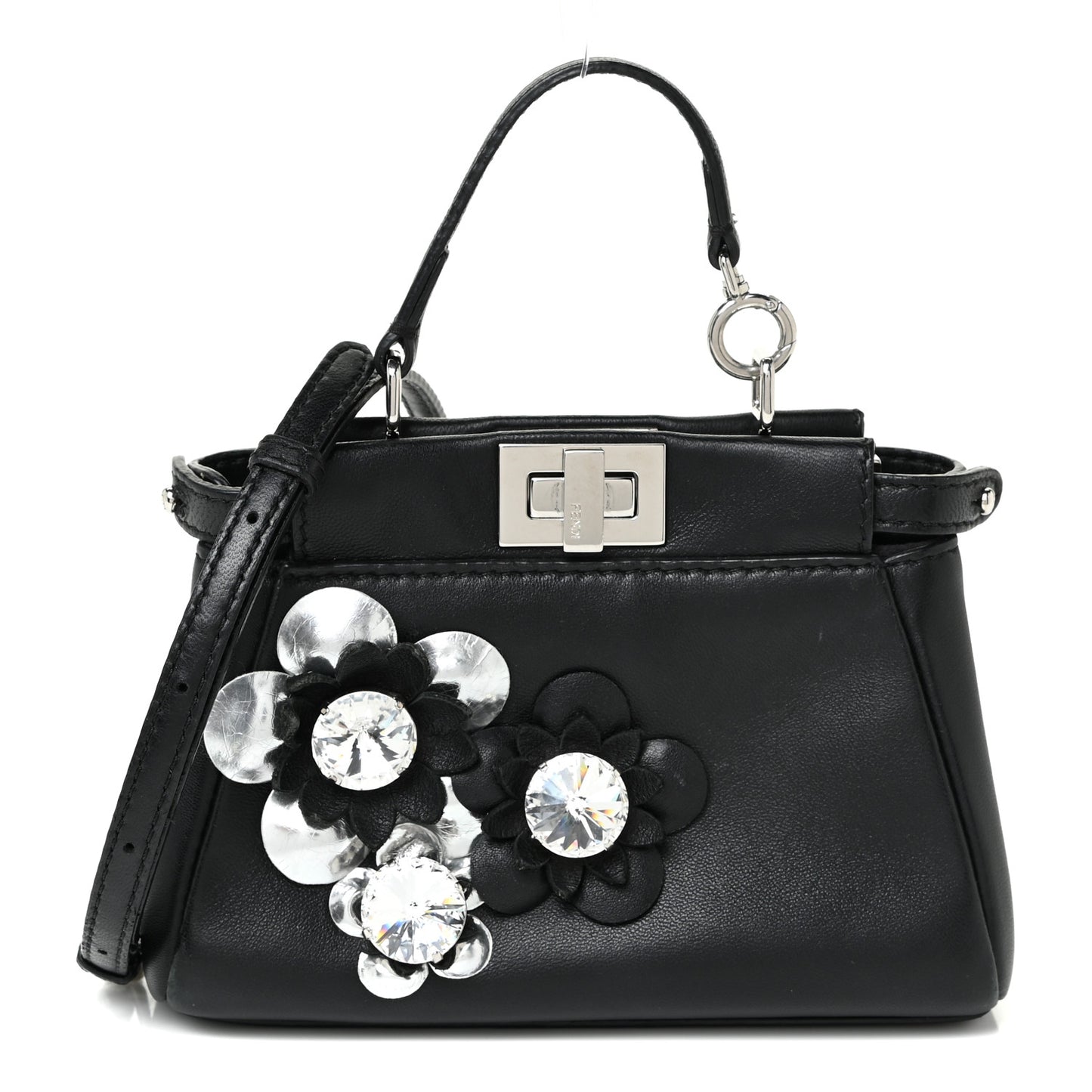 Nappa Crystal Flowerland Micro Peekaboo Iconic Satchel Black