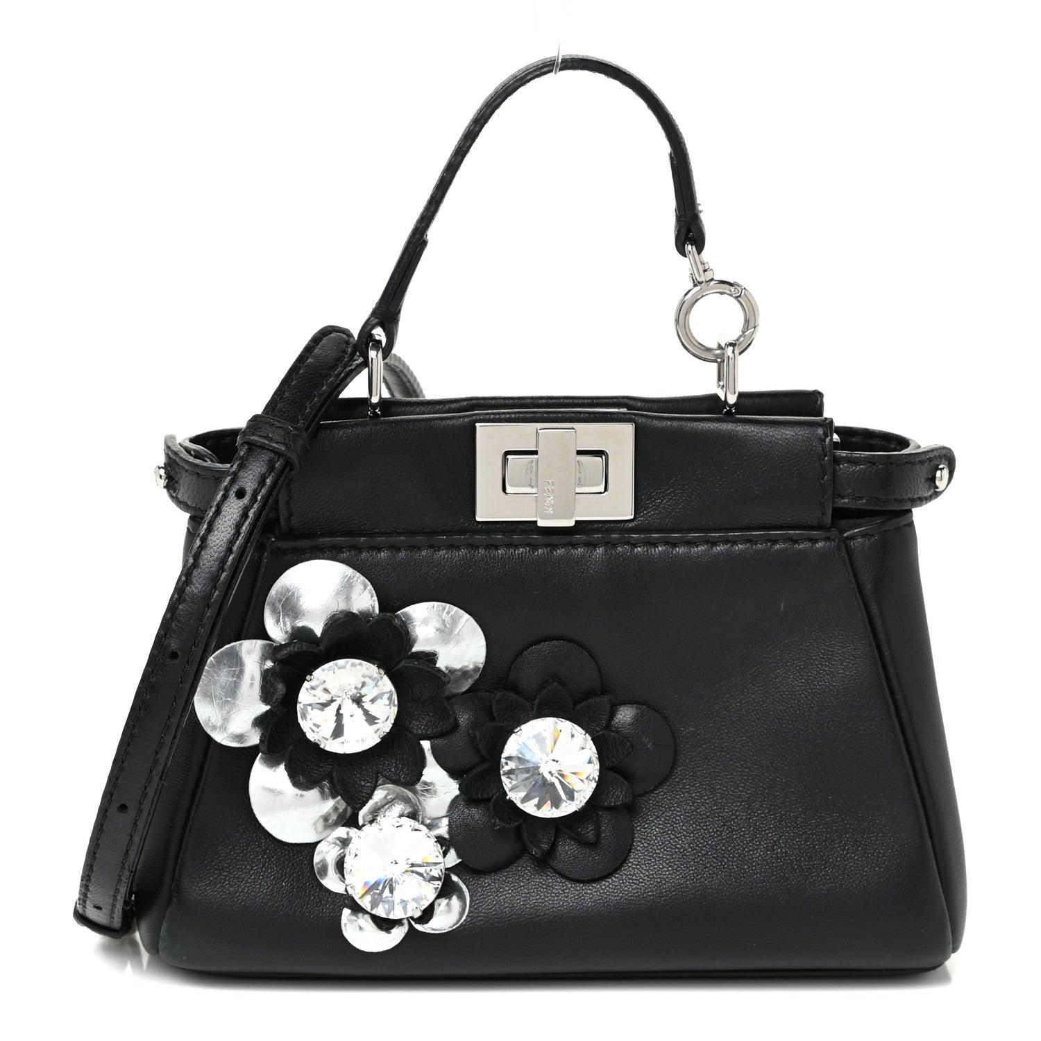 Fendi Nappa Crystal Flowerland Micro Peekaboo Iconic Satchel Black 1 of 12