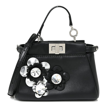 Fendi Nappa Crystal Flowerland Micro Peekaboo Iconic Satchel Black 1 of 12
