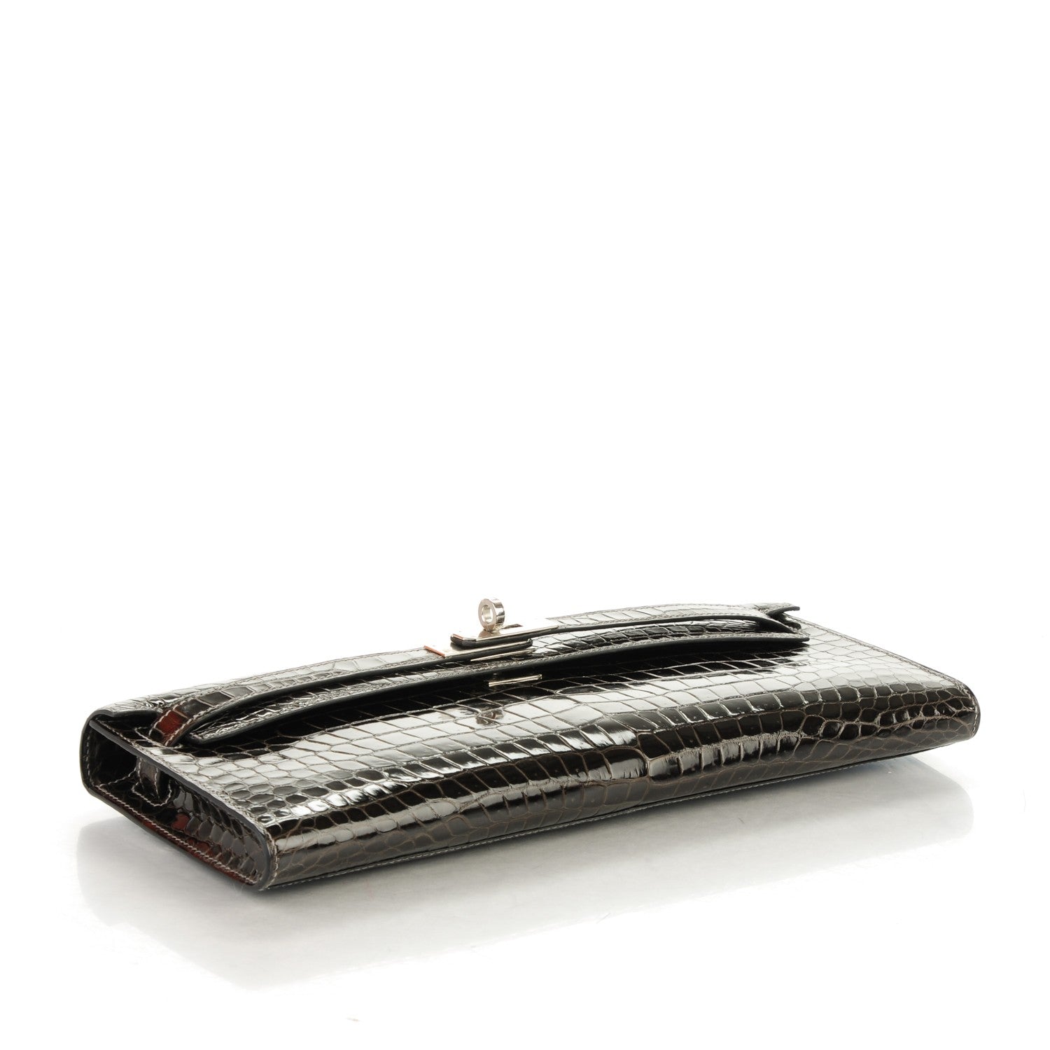 Hermes Shiny Porosus Crocodile Kelly Cut Pochette Graphite 3 of 16