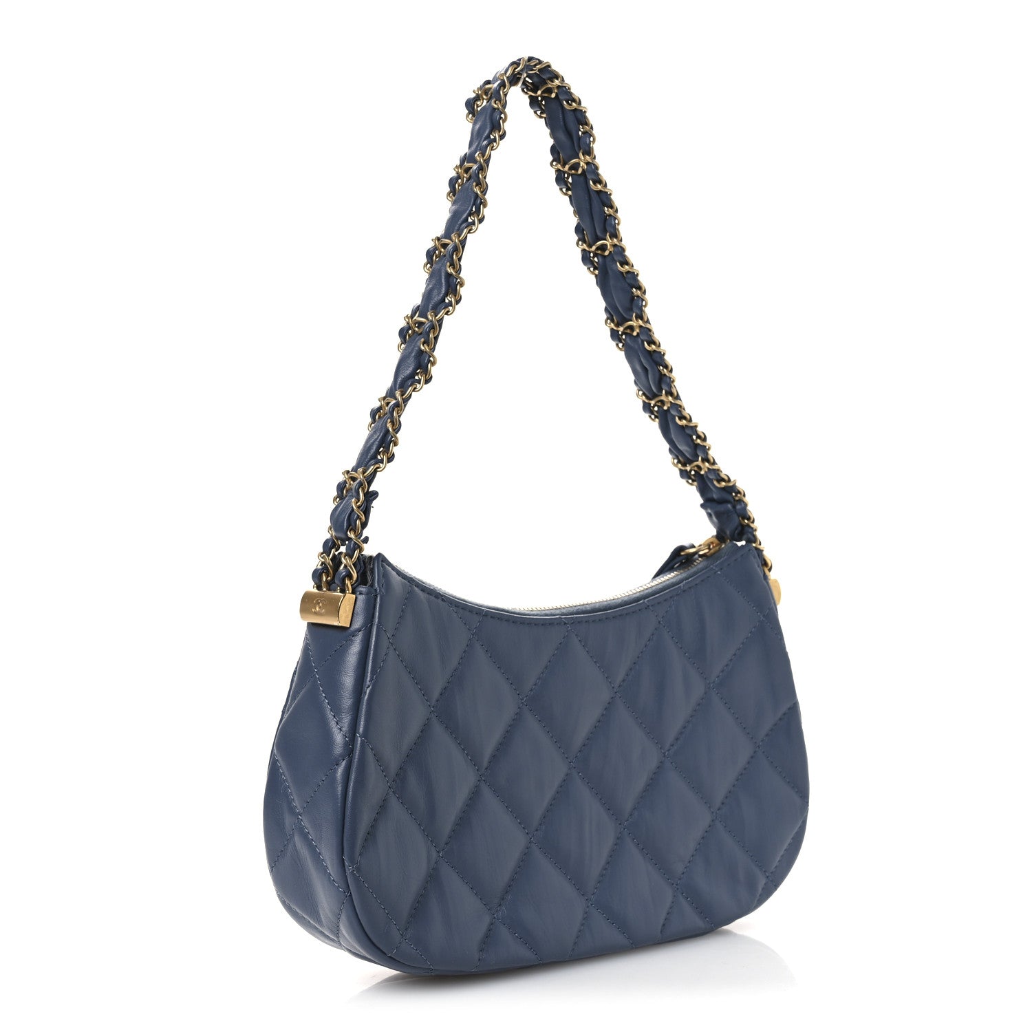 Chanel Crumpled Calfskin Quilted Braided CC Small Hobo Blue 3 of 11