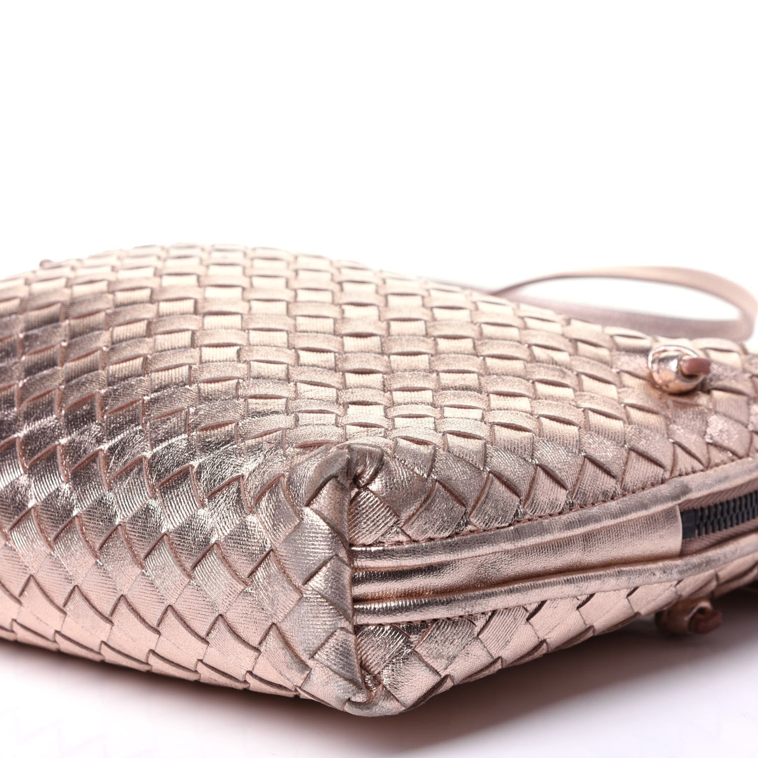Bottega Veneta Metallic Grosgrain Intrecciato Pillow Crossbody Messenger Rose Gold 10 of 11