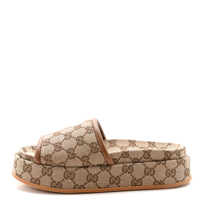 Gucci Monogram Womens Platform Sandals 37 Beige Ebony Sundial 1 of 10