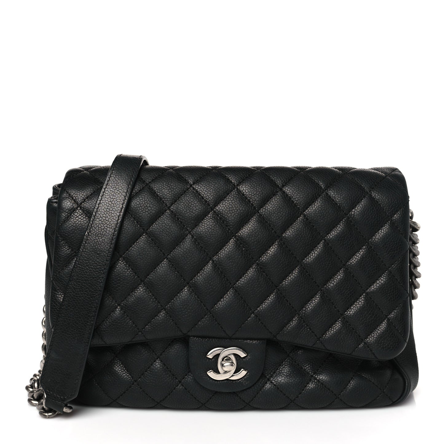 Caviar Quilted Medium Rock In Rome Single Flap Black