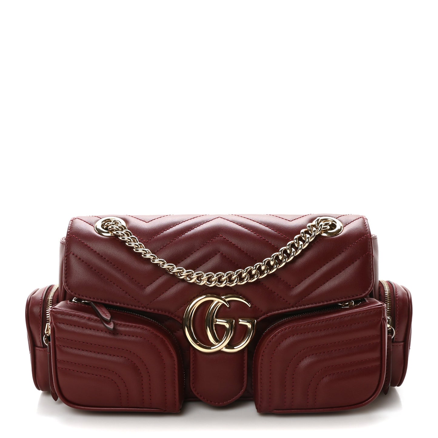 Calfskin Matelasse Small GG Marmont Multi Pocket Shoulder Bag Rosso Ancora