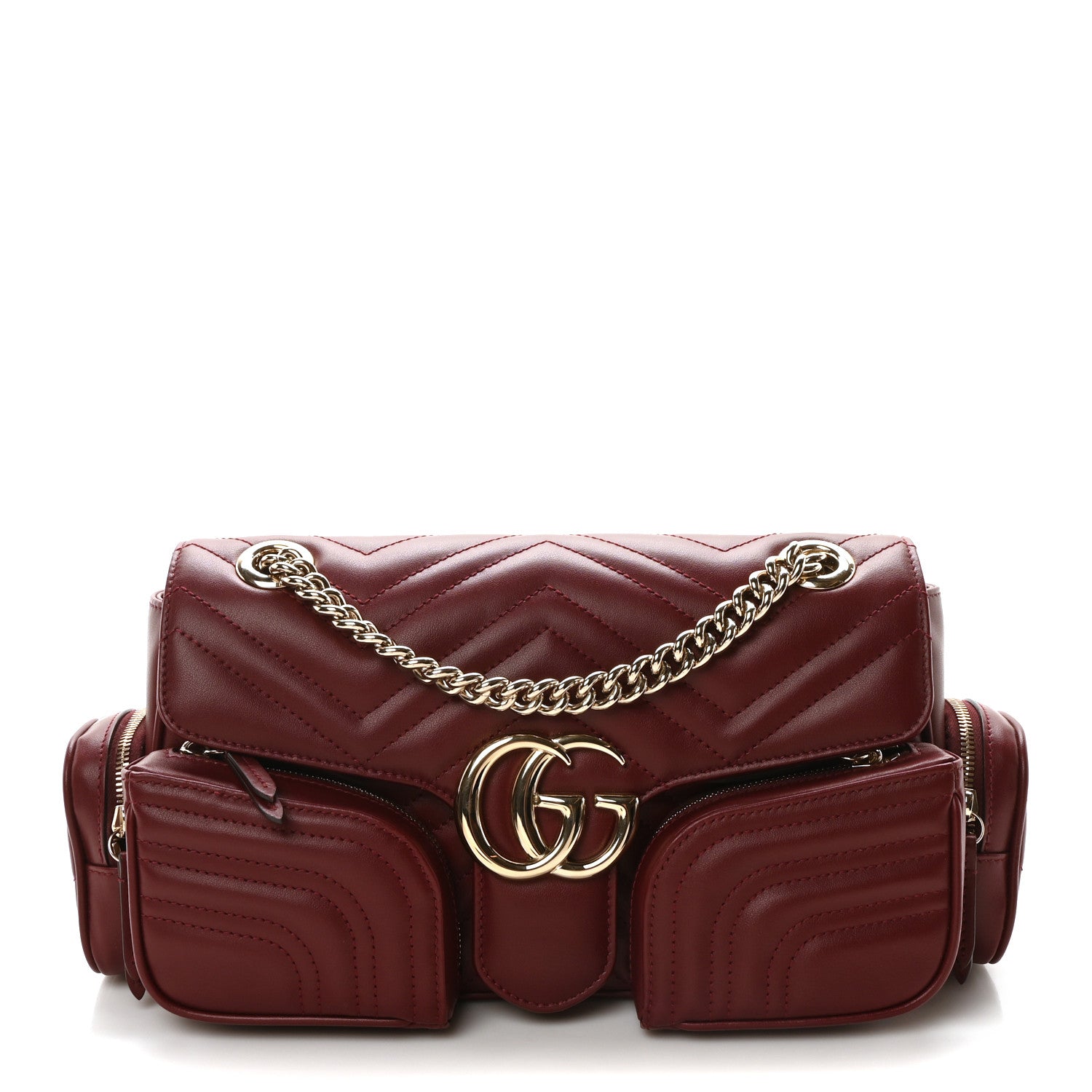 Gucci Calfskin Matelasse Small GG Marmont Multi Pocket Shoulder Bag Rosso Ancora 1 of 10