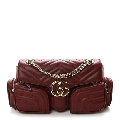 Gucci Calfskin Matelasse Small GG Marmont Multi Pocket Shoulder Bag Rosso Ancora 1 of 10
