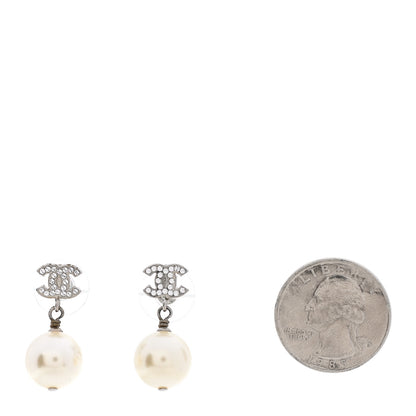 Chanel Crystal Pearl CC Drop Earrings Silver 2 of 5