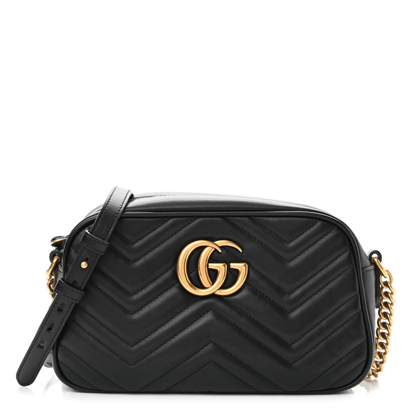 Calfskin Matelasse Small GG Marmont Chain Shoulder Bag Black