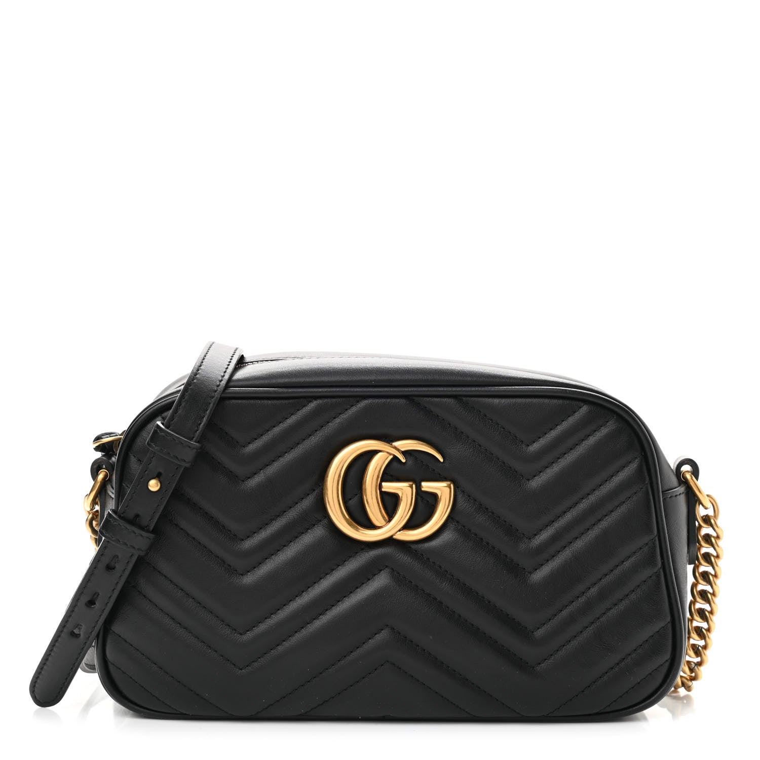 Gucci Calfskin Matelasse Small GG Marmont Chain Shoulder Bag Black 1 of 10