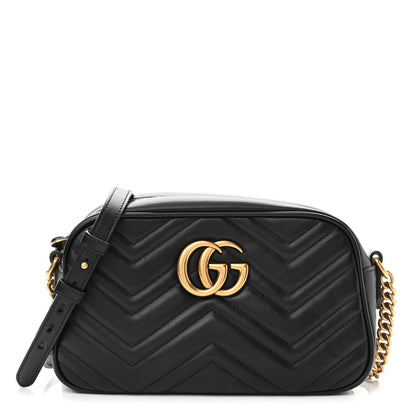 Gucci Calfskin Matelasse Small GG Marmont Chain Shoulder Bag Black 1 of 10