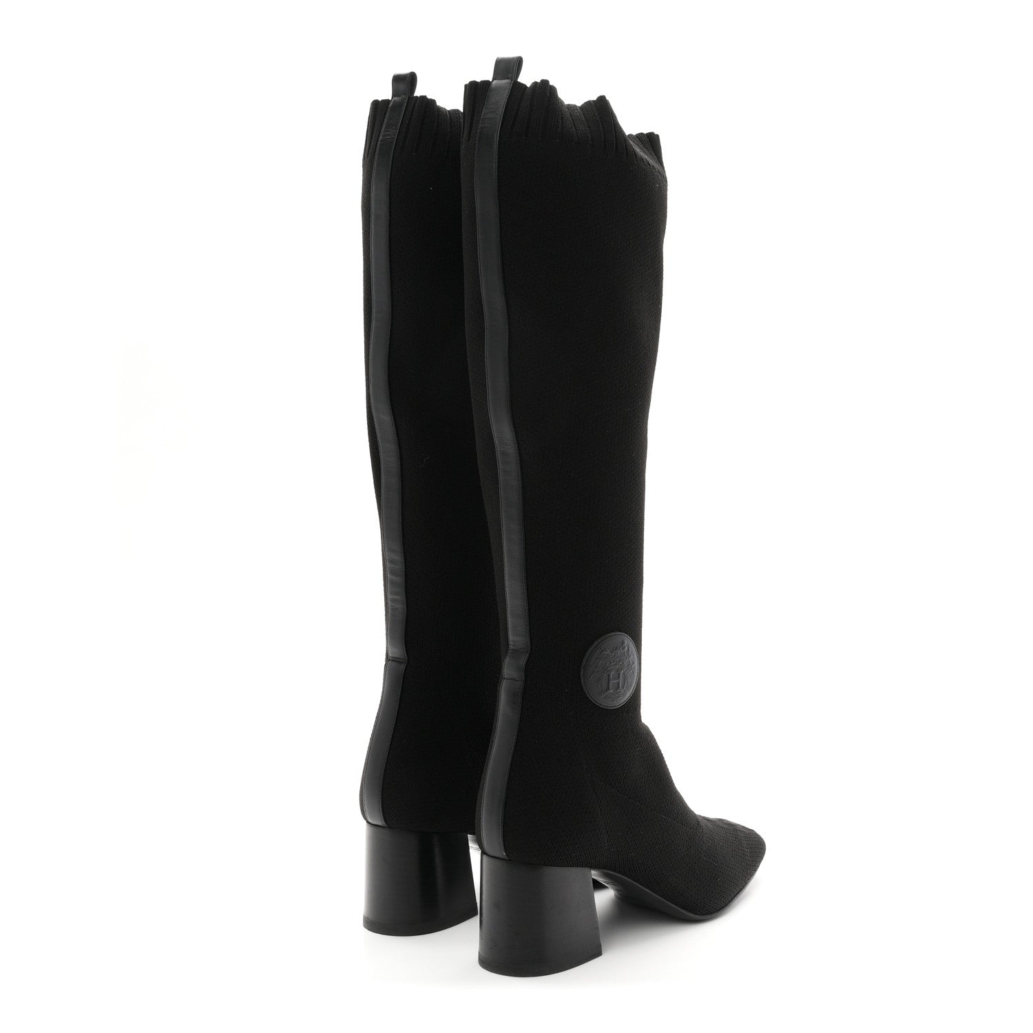 Hermes Knit Calfskin Fontaine 60 Boots 37 Black 5 of 9