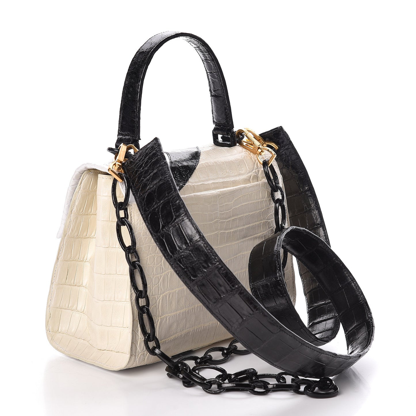 Crocodile Small Lexi Patchwork Top Handle Bag Cream