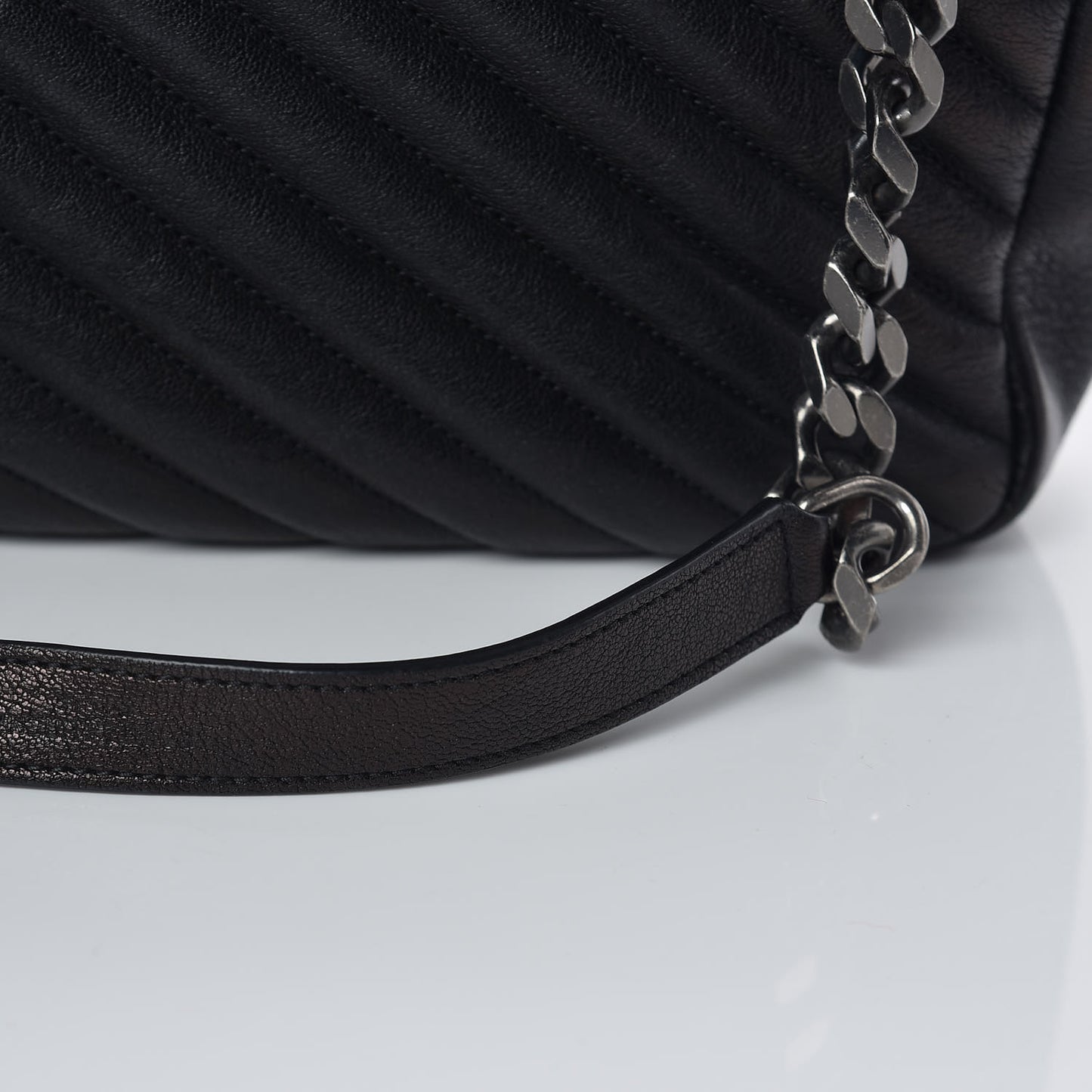 Sheepskin Matelasse Chevron Monogram Large College Satchel Black