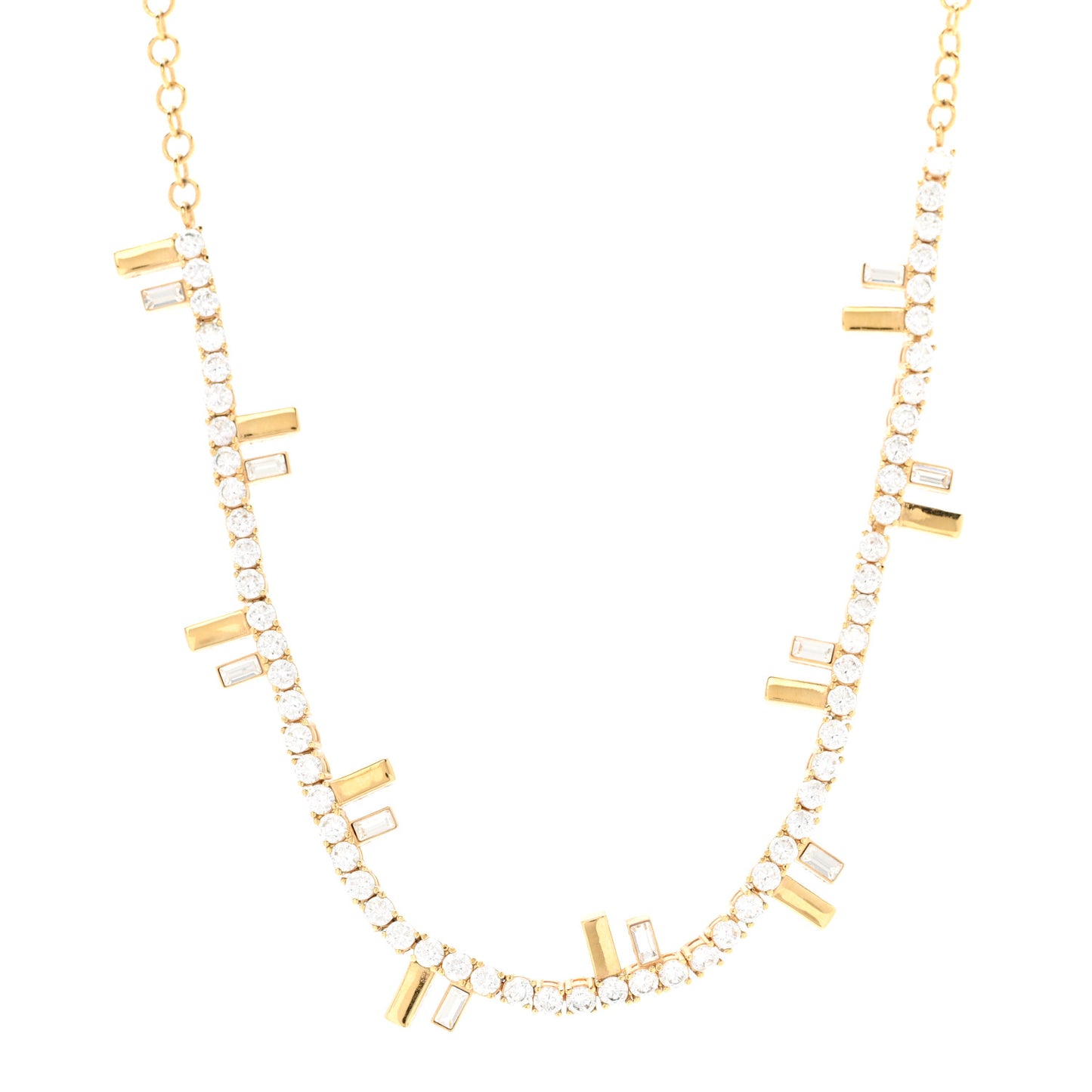 Metal Crystal Fendi First Tennis Choker Necklace Gold