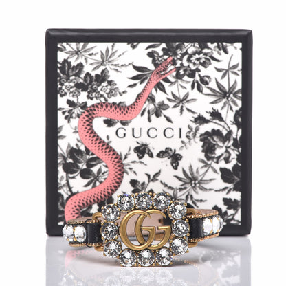 Gucci Metal Calfskin Crystal Double G Bracelet Black 7 of 7