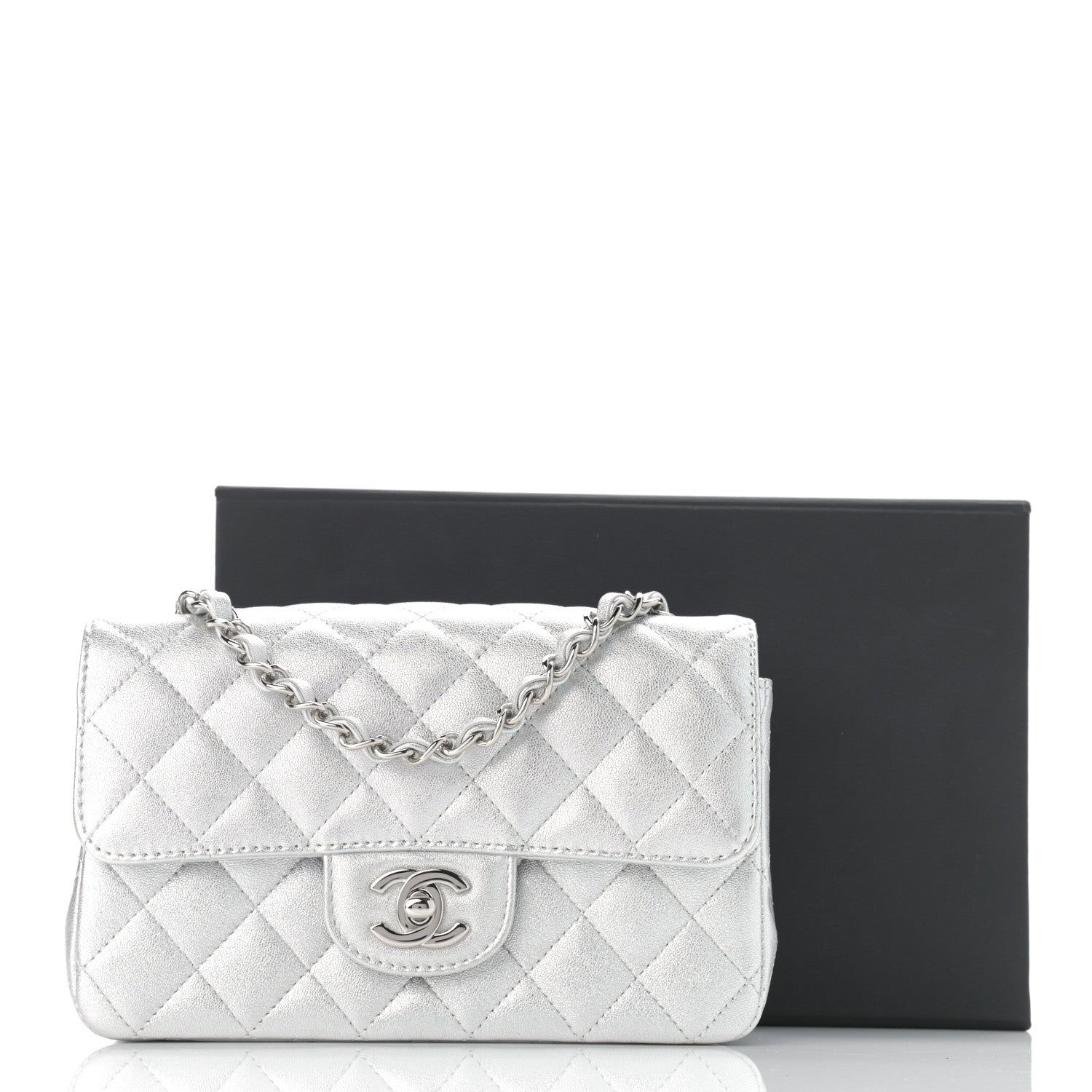 Chanel Metallic Lambskin Quilted Mini Rectangular Flap Silver 11 of 11