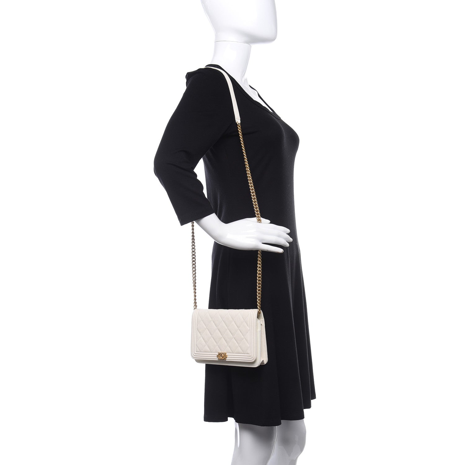 Chanel Caviar Quilted Boy Wallet On Chain WOC White 3 of 15