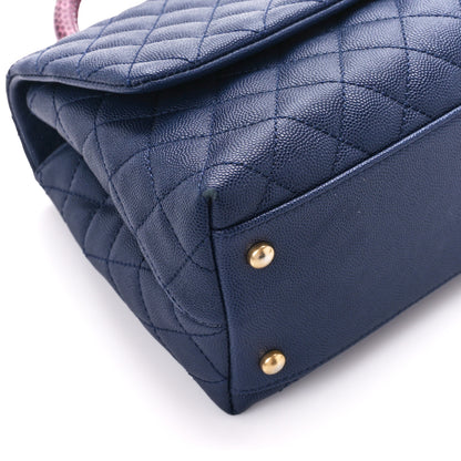 Chanel Caviar Lizard Embossed Quilted Small Coco Handle Flap Navy Blue 10 of 11