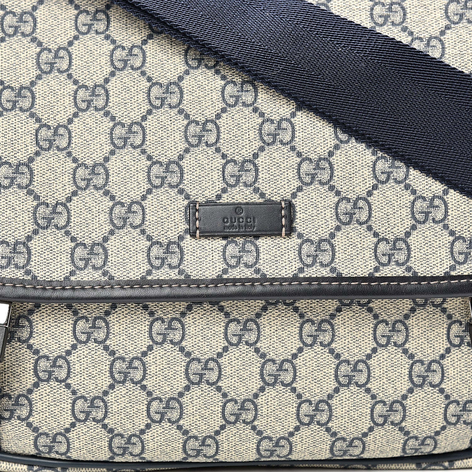 Gucci GG Plus Monogram Medium Double Buckle Flap Messenger Bag Beige Navy 7 of 9