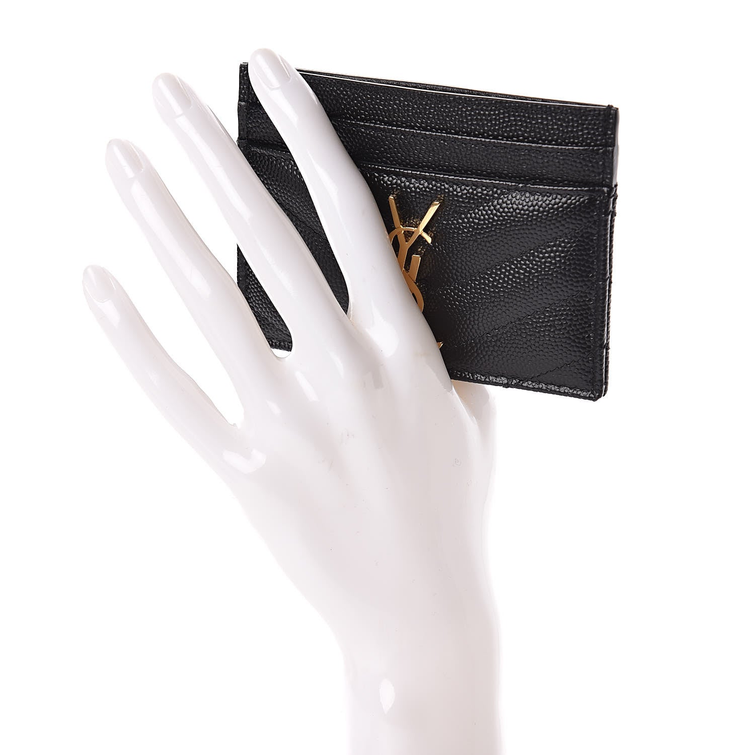 Saint Laurent Grain De Poudre Matelasse Chevron Monogram Credit Card Case Black 2 of 8