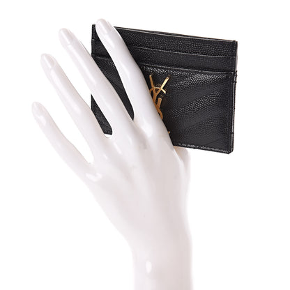 Saint Laurent Grain De Poudre Matelasse Chevron Monogram Credit Card Case Black 2 of 8